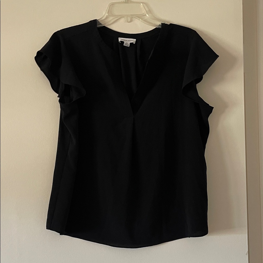 Calvin Klein Black Ruffle Sleeve Blouse